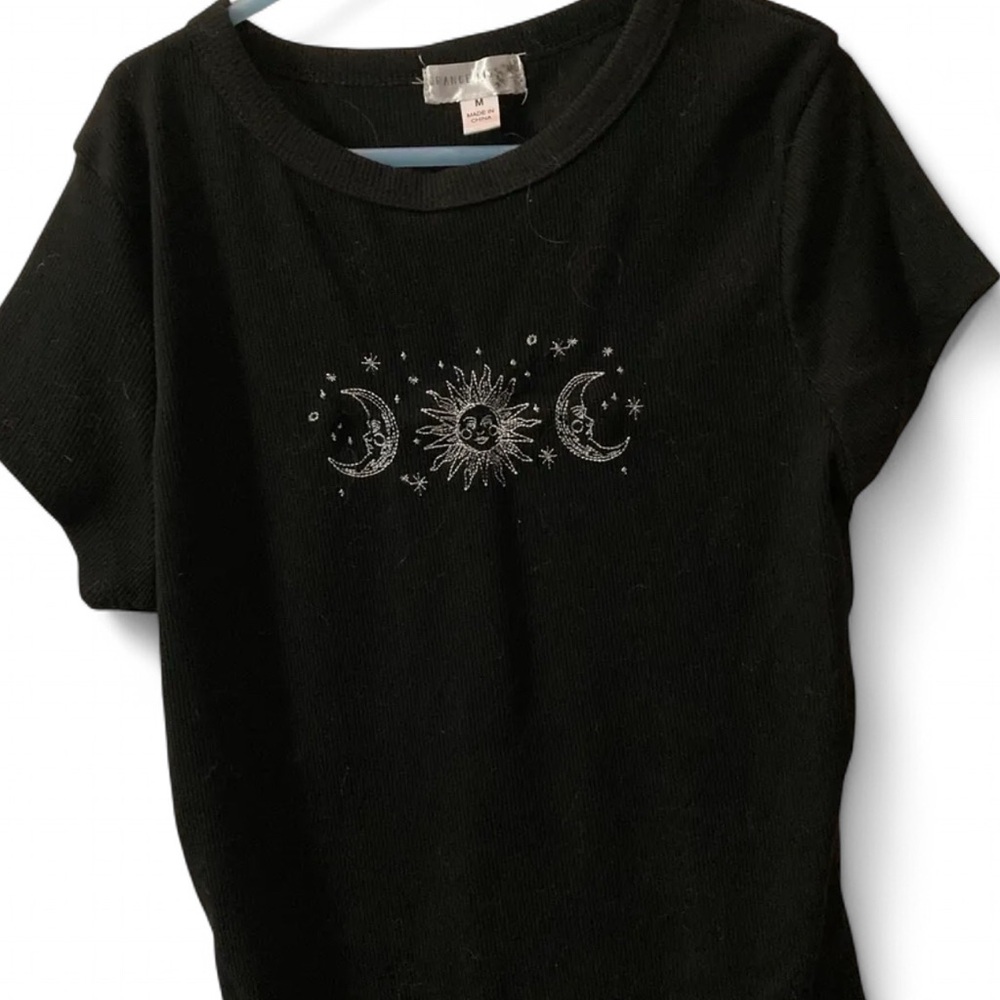 Black Graphic Tee with Celestial Design